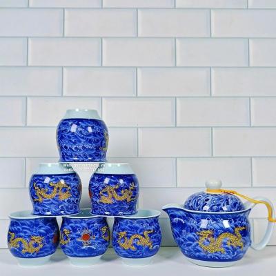BỘ ẤM CHÉN HAI LỚP RỒNG XANH KÈM KHAY